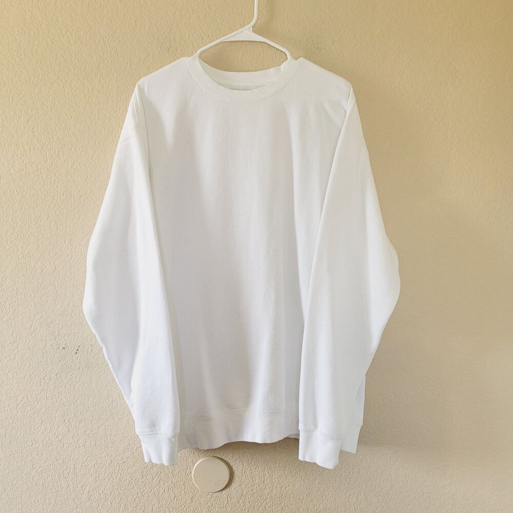 Melrose Place Unisex Midweight Pigment-Dyed Crewneck Sweatshirt Size Large White